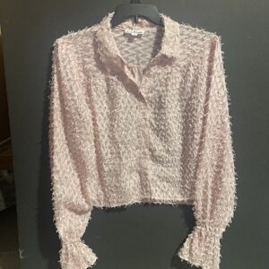 Blue‎ Blossom Women's Blouse Pink Button Down Frilly XL